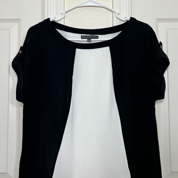 Adrianna Papell Black and White Shift Day Dress Color Blocked Pockets Size Small - Picture 6 of 12